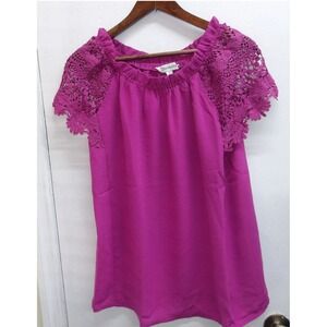 Davis & Dani Off The Shoulder‎ Crochet Sleeve Top Magenta Purple Size S/ 26125